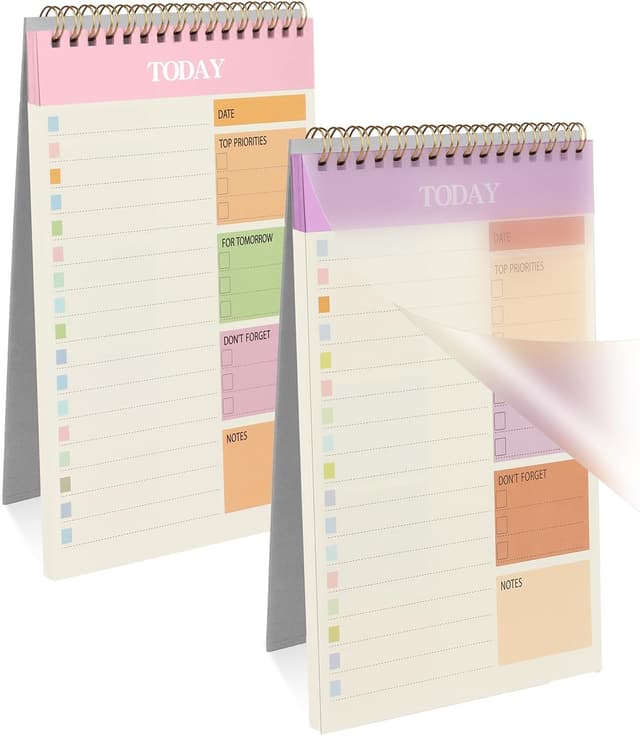 Detalle de OFFCUP To Do List Planner A5 non datato, 2 pezzi da 52 fogli (104 pagine) con rilegatura a doppia spirale