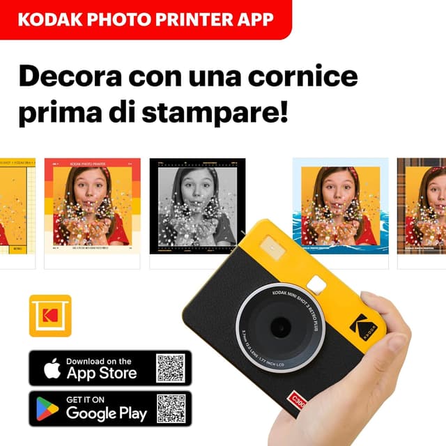 Detalle de KODAK Mini Shot 3 Retro: fotocamera istantanea con stampante fotografica 2-in-1 (bianca), 38 fogli, formato 7,6×7,6 cm