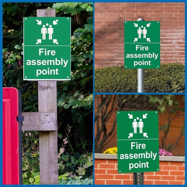 Thumbnail 6 de Detailing Garage Fire Assembly Point Sign (400 x 300 x 1mm) – Matte Rigid Plastic Outdoor Safety Sign with 4 Pre-Drilled Holes