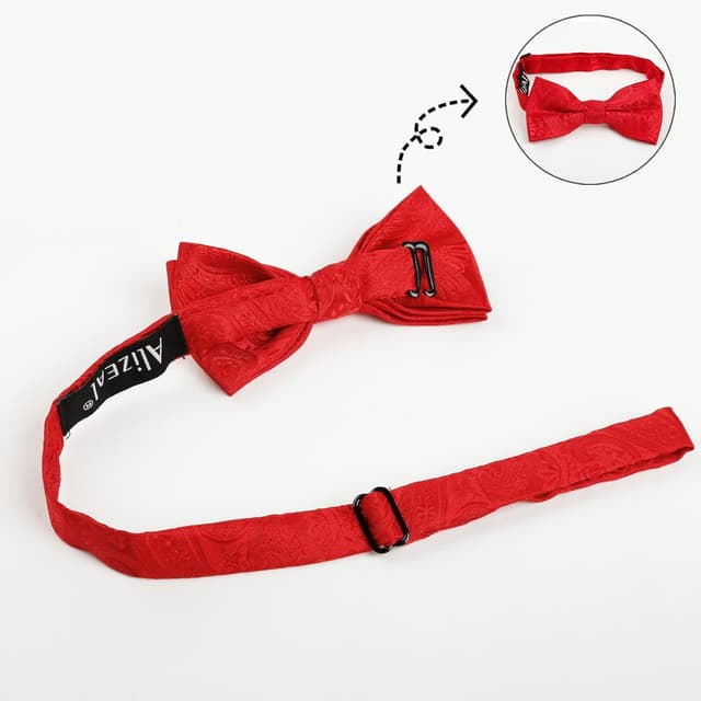 Detalle de Alizeal Boys Adjustable Floral Paisley Pre-tied Bow Tie and Y Shape 3 Clips Braces Set