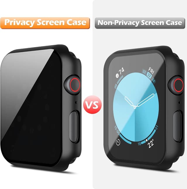 Detalle de Misxi 2-Pack All-Around Protective Privacy PC Case for Apple Watch SE 3/SE 2/Series 6/5/4 44mm (Black) with Anti-Spy Tempered Glass