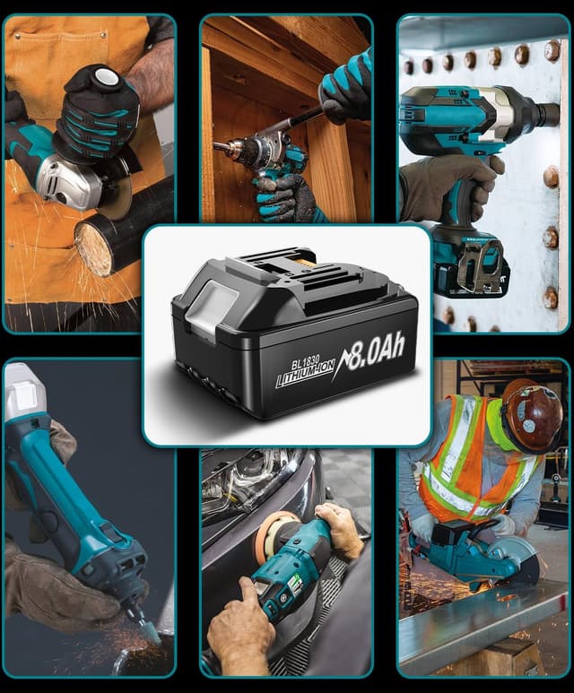 Thumbnail 6 de 2× 18V 8,0Ah Ersatzakku für Makita Li-Ion (BL1850/BL1860) mit LED – kompatibel mit LXT 18V