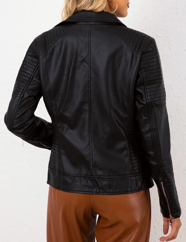 Detalle de Bellivera Women’s Faux Leather Casual Jacket (2025 Spring Trendy Motorcycle Outfit)