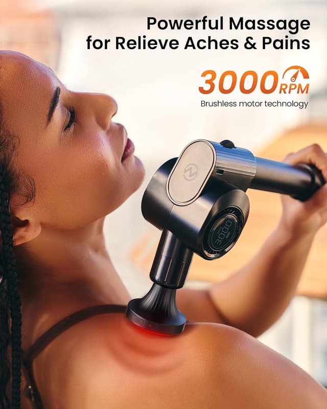 Detalle 2 de Napre Massage Gun with Heat & Red Light Therapy – 32 Speeds, 5 Angles, Long Handle
