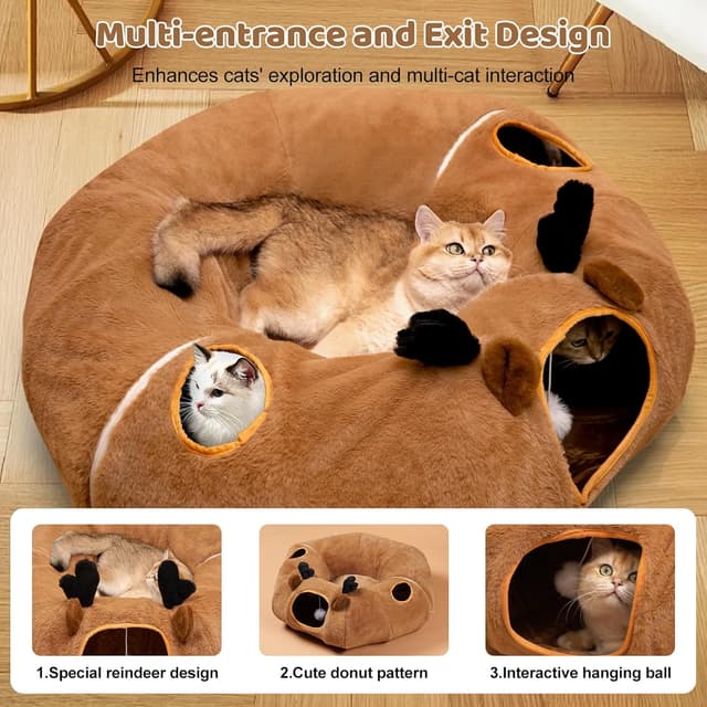 Detalle de Odoland Cat Tunnel Bed (Foldable Donut Tunnel) with Ball & 4 Peek Holes