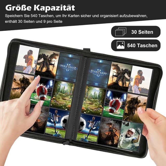 Thumbnail 1 de 540-Karten-Sammelalbum mit 9 Taschen pro Seite – wasserdichter Kartenordner für 9x7-cm-Karten