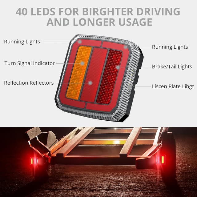 Detalle de Justech 12-30V Magnetic Mount Trailer Lights (Rear Brake/Turn) with IP65 Waterproof Tail Light