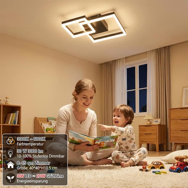 Detalle 2 de SEATAIN LED Deckenleuchte Schlafzimmer, geometrisch schwarz, 30 W (3000 lm) mit Fernbedienung, 3000–6000 K und Nachtlicht