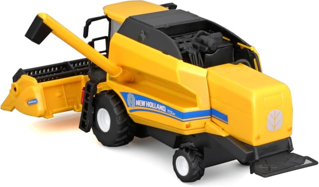 Detalle de Bburago New Holland TC 5.90 Mähdrescher – gelber Bauernhof-Spielzeugtraktor mit Schwungrad-Antrieb