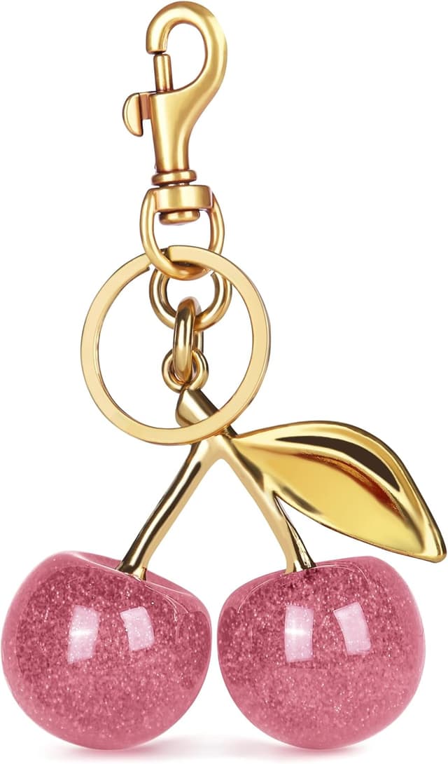 Detalle de OVRUNS Cherry Bag Charm for Women – cute cherry keychain & purse pendant for handbag, wallet and phone