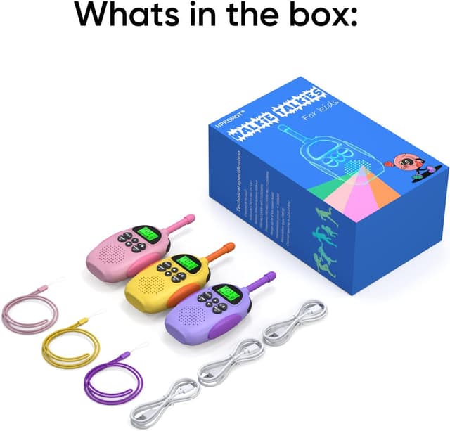 Detalle 2 de HPROMOT Kinder Walkie-Talkies im 3er-Set, aufladbar mit LCD, Taschenlampe, 16 Kanäle