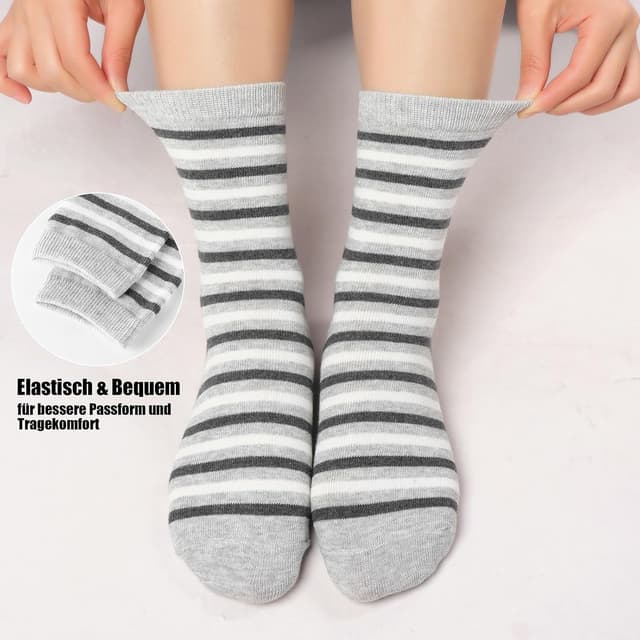 Thumbnail 4 de 10 Paar Socken Damen 39-42 Baumwolle Ringelsocken