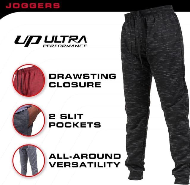 Detalle de Ultra Performance 3-Pack Men’s Joggers with Pockets (Lightweight Athletic Sweatpants), Small–3X