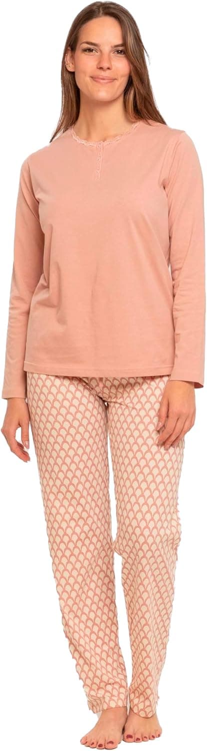 Detalle de TRAMAS+ pigiama donna 100% cotone a maniche lunghe e pantalone lungo (2 pezzi)