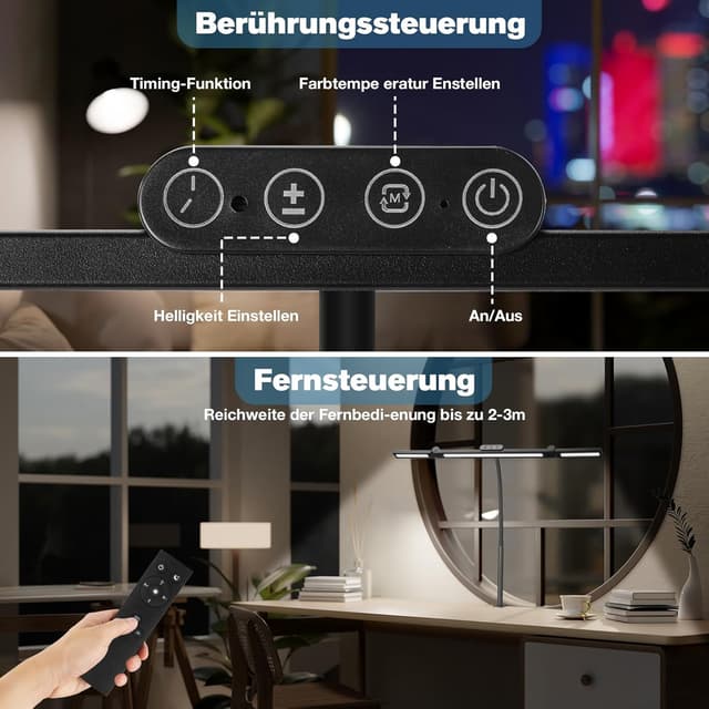 Detalle de Asstikoo LED-Schreibtischlampe dimmbar, 24 W, faltbar und klemmbare Monitorlampe fürs Homeoffice