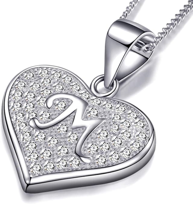 Detalle de MASADA collana in argento 925 con iniziale a forma di cuore e zirconi, catena 46 cm