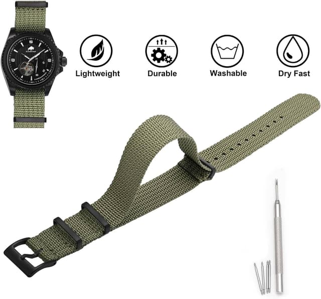 Detalle de BISONSTRAP Nylon Uhrenarmband für Herren (einteilig), 18/20/22 mm mit Edelstahl-Schnalle