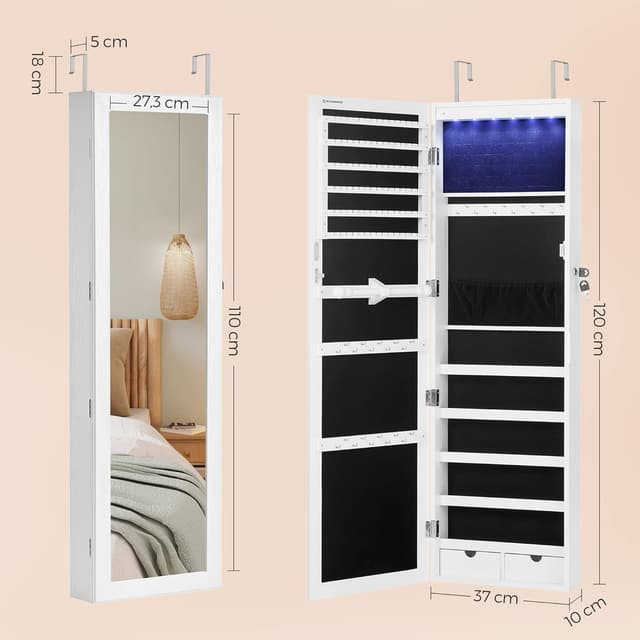 Detalle 2 de SONGMICS Schmuckschrank 6 LED und abschließbar