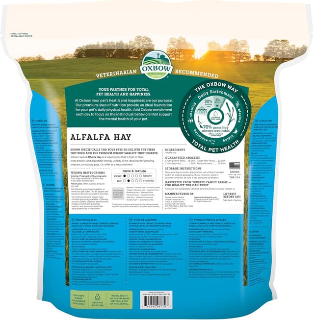 Detalle 2 de Oxbow Animal Health Foin Alphalpha 1130 g : foin d’alfa en fibre pour jeunes, gestantes et lactantes