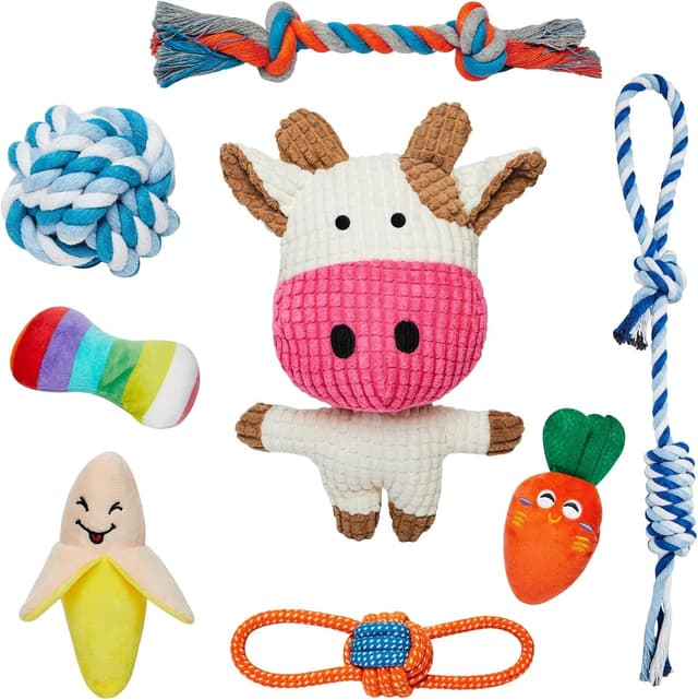 Detalle de Toozey Hundespielzeug für kleine Hunde – 8-teiliges Welpenspielzeug-Set mit Quietschern und Baumwollseil