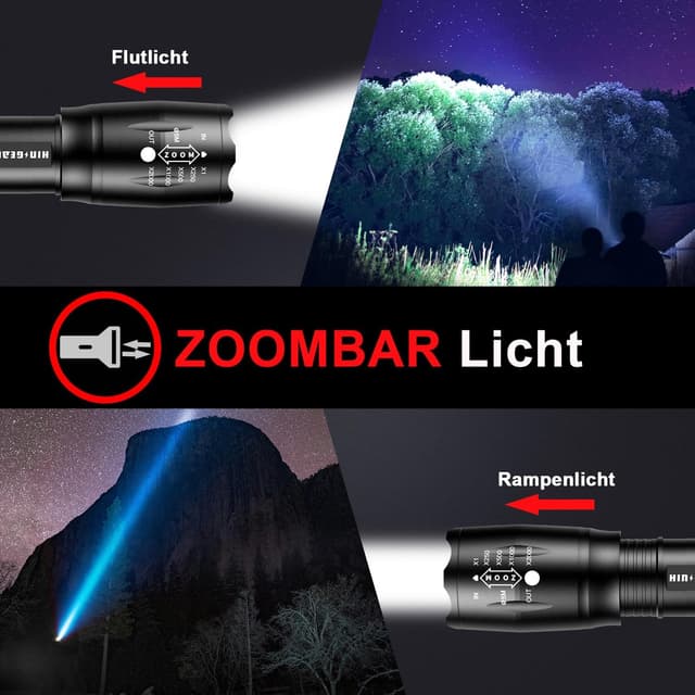 Thumbnail 6 de HinsGEAR 1 Modus Taschenlampe (4er-Set) – extrem helle LED-Handlampe aus Aluminium, IP65, zoombar