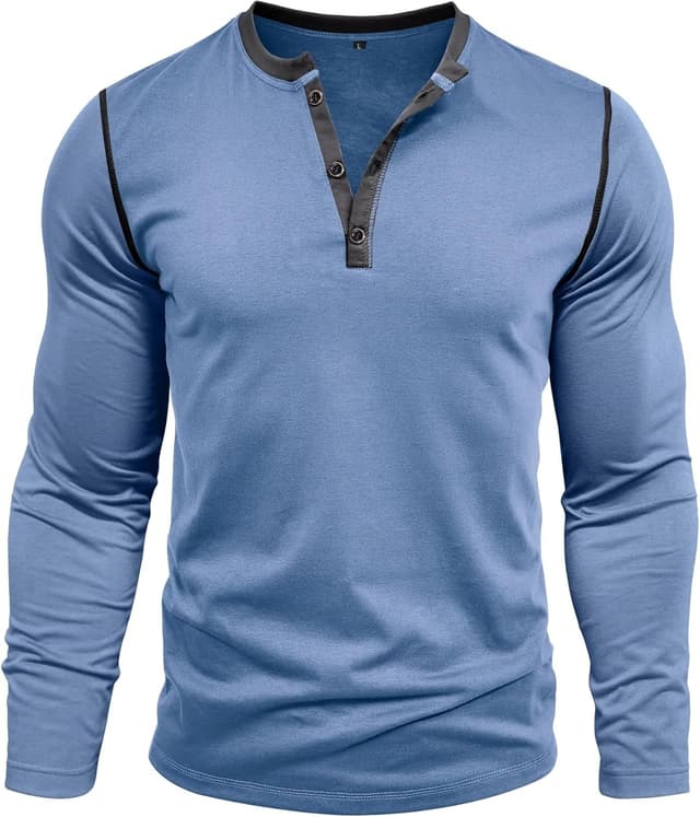 Detalle 2 de Henley Shirt Herren Langarm T-Shirt mit V-Ausschnitt