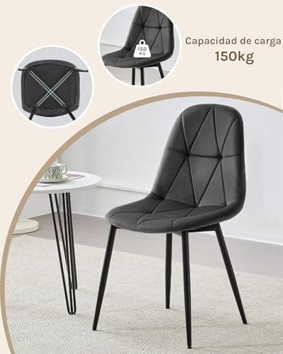 Thumbnail 8 de Lestarain 6 Sillas de Comedor de Terciopelo 🪑 Gris Oscuro