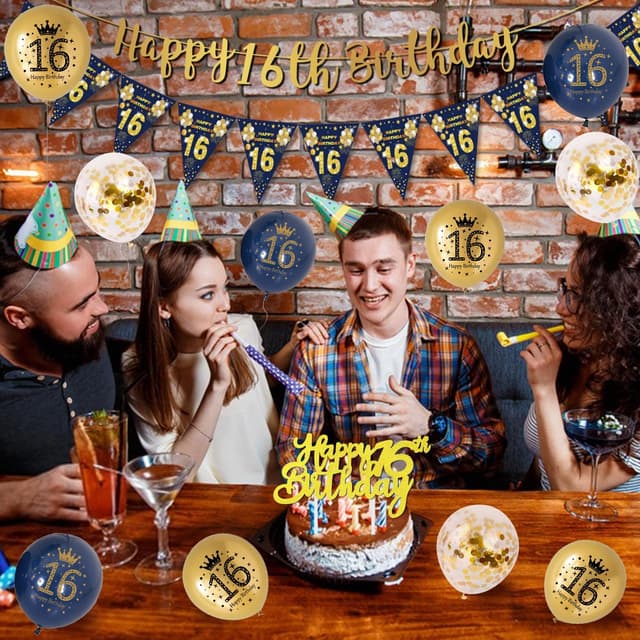 Detalle de 16th Birthday decorations kit, Blue and Gold