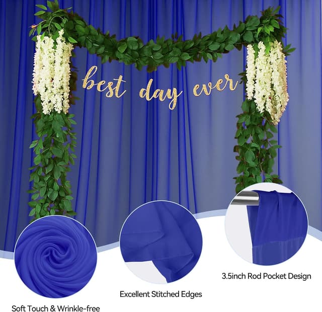 Detalle de EMART Blue Backdrop Curtains (tulle chiffon), 2-panel set for 3x3m stage & photo backdrops