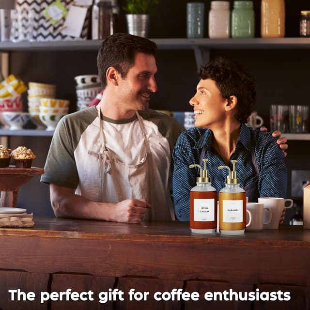 Thumbnail 6 de Spaceneat Coffee Syrup Dispenser with Pump (Glass) – 500 ml bottles, gold set with labels