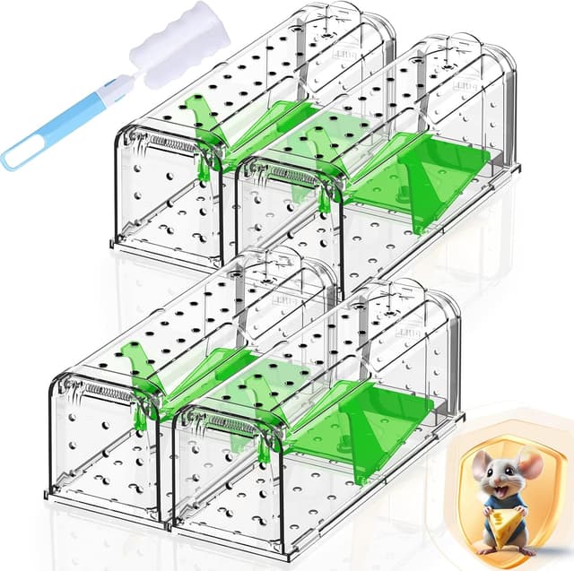 Detalle de Lebendfalle für Maus – 4er-Set tierfreundliche Mausefalle mit 66 Luftlöchern und berührungsfreier Freigabe