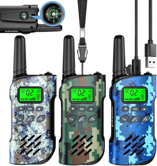 Detalle de Inspireyes kids walkie talkies 3-pack (rechargeable) with compass, long range and VOX