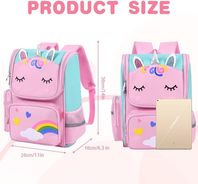 Detalle 2 de Aucuu zainetto impermeabile leggero per ragazze e bambini (grande capacità, multi-scomparto)