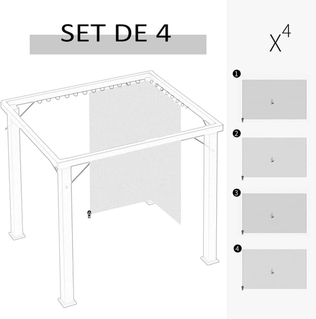 Detalle de Outsunny 4 parois latérales pour tonnelle rigide 300 x 400 cm (gris) : protection pluie, vent et soleil