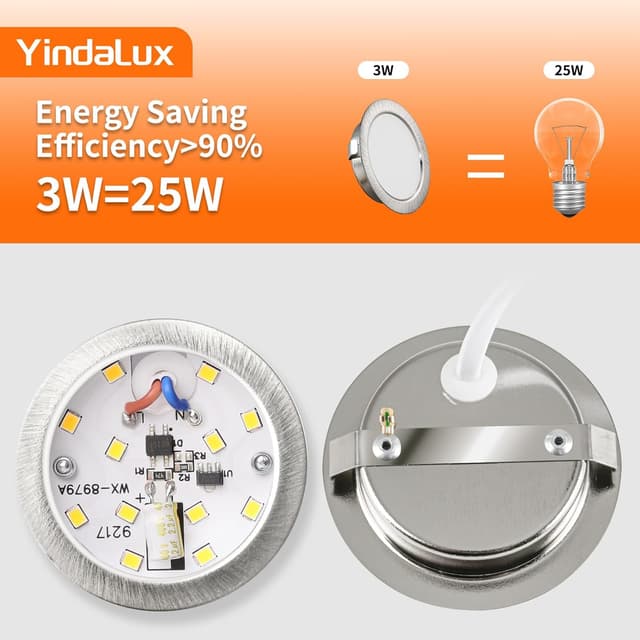 Detalle de YindaLux 3er-Set LED-Einbaustrahler 230V, 3W, 3000K (3 x 300 lm), IP44 – ultra flach für Möbeleinbau