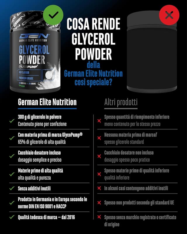 Detalle de GEN GERMAN ELITE NUTRITION GlycoPump® 300 g (glicerolo puro in polvere al 65%) vegano e senza additivi