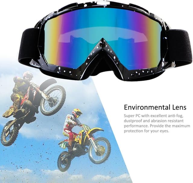Detalle 2 de 4-FQ Motorcycle & Dirt Bike Goggles with Anti-Fog, UV Protection, Scratch-Resistant Lens (Black frame)