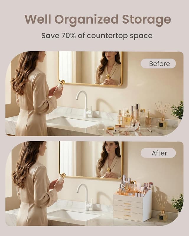 Thumbnail 4 de Lolalet 4-Layer PU Leather Makeup Organiser with Drawers for Vanity Desk (Cream)