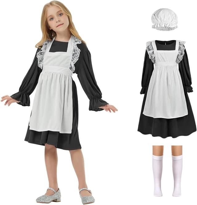 Detalle de Aomig Vestito da Cameriera Bambina medievale vittoriano con bonnet e accessori (4 pezzi) XL