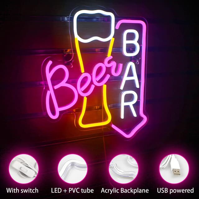 Detalle de Wanxing Beer Neon Light Sign for Wall Decor (USB LED, acrylic panel)