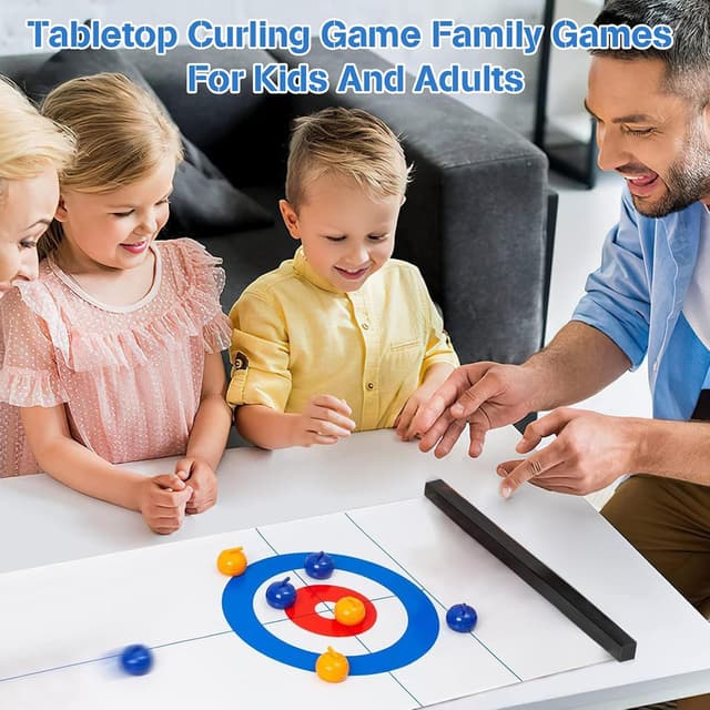 Detalle 2 de MEETOZ Tabletop Curling Game (portable team board game) with 16 curling stones