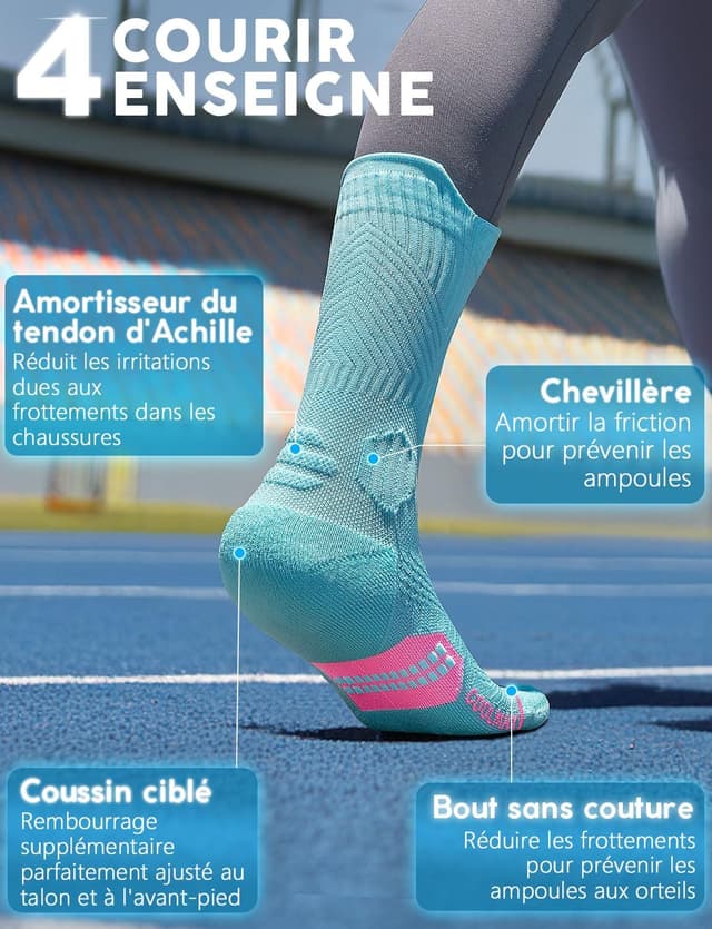 Detalle 2 de Juclise chaussettes bambou Coolmax compressives pour femme — course, randonnée & gym