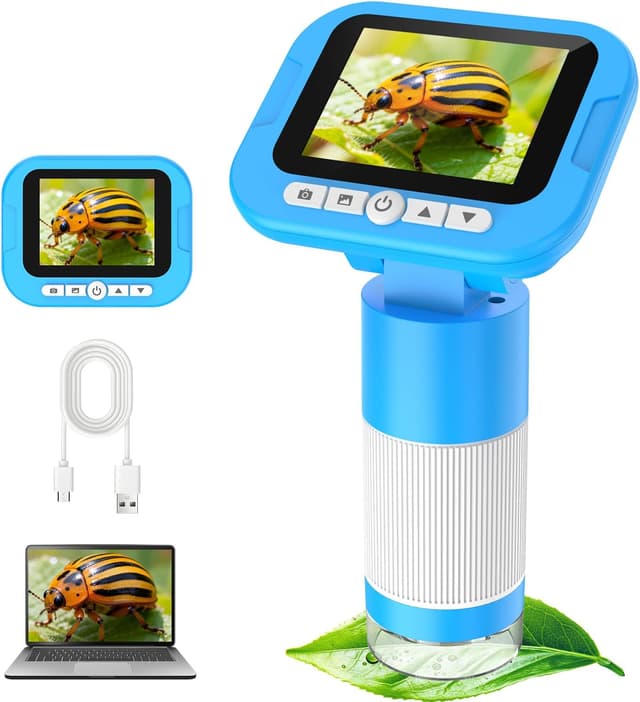 Detalle de FINIBO Digitales Mikroskop für Kinder 1000X mit 2,4" Bildschirm und USB Foto-/Videoaufnahme