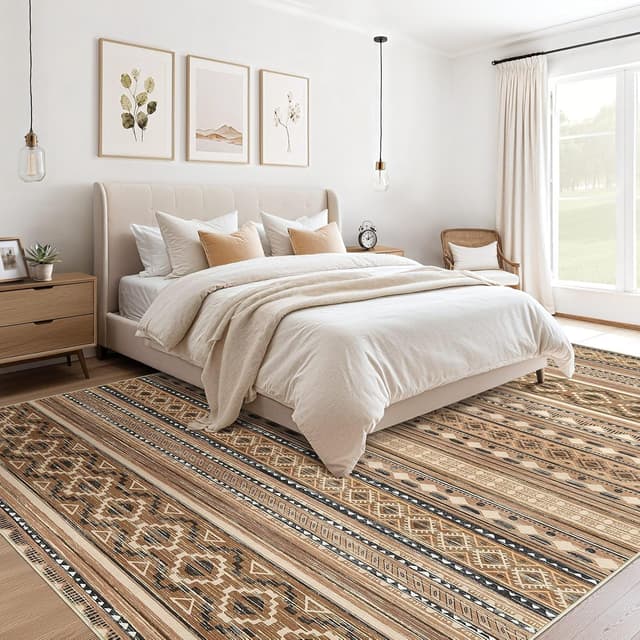 Detalle 2 de cotiled 8x10 Washable Boho Area Rug with Non Slip Backing (Brown/Beige)