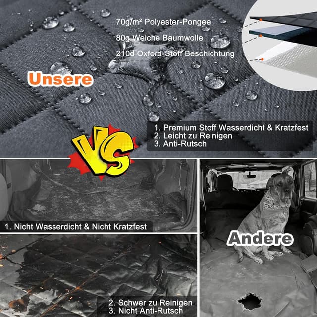 Detalle de JOEJOY Kofferraumschutz für Hund mit Seiten- und Ladeschwellenschutz (Universal) – kratzfest & waschbar