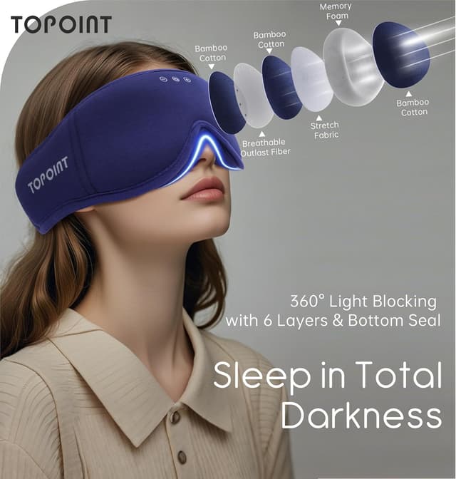 Detalle de TOPOINT Bamboo Cotton Bluetooth sleep mask
