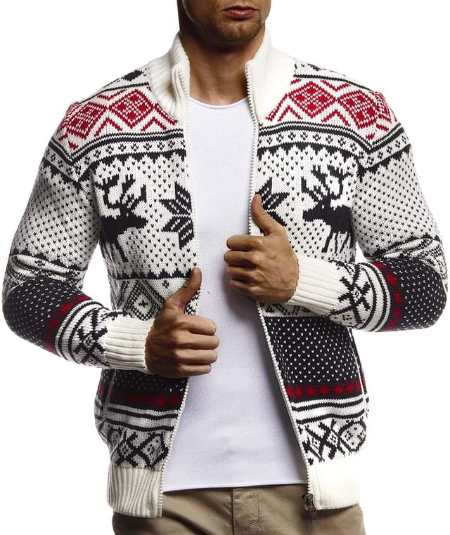 Detalle de Leif Nelson LN20759 : veste en tricot à col montant motif norvégien pour homme
