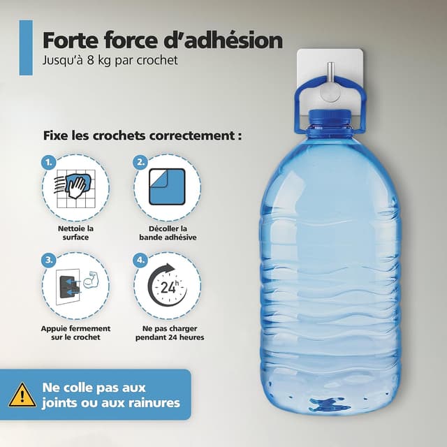 Detalle de VIREA lot de 4 crochets muraux auto-adhésifs en acier inoxydable (sans perçage), forte adhérence jusqu’à 8 kg par crochet