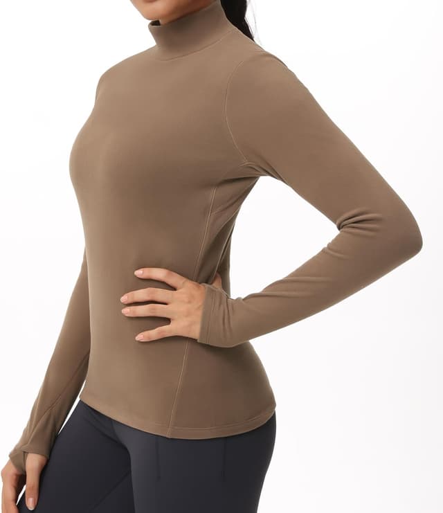 Detalle de THE GYM PEOPLE sous-vêtement thermique à col roulé pour femme en polaire (avec trous pour les pouces)