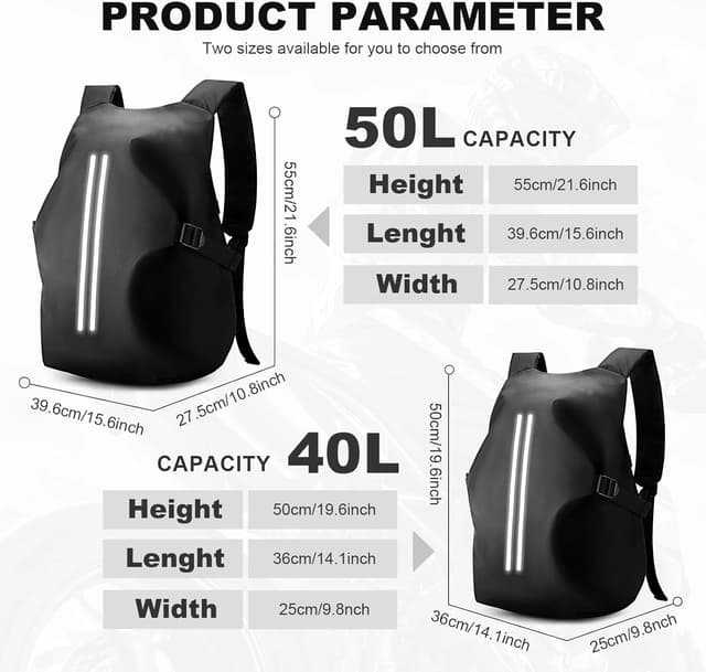 Detalle de HYC00 Large Motorcycle Helmet Backpack (Waterproof, Reflective) – Black